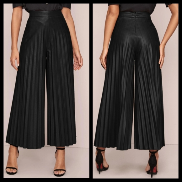 SHEIN Pants - Black Vegan Leather High Rise Palazzo Pants Size 4